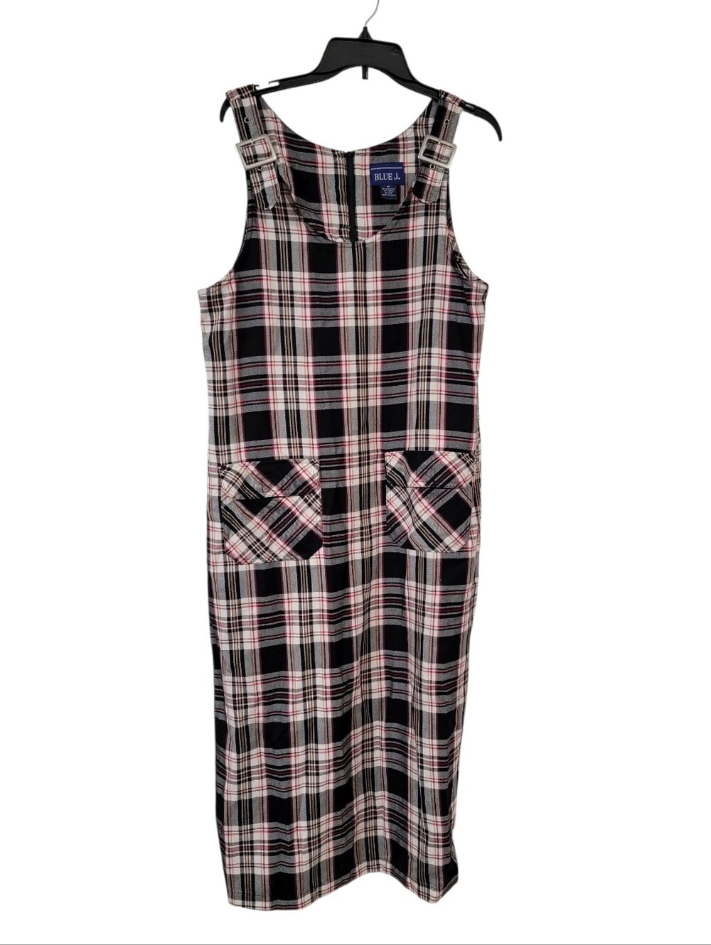 Blue Jay Black & Red Plaid Dress with Buckle Straps And Pockets
